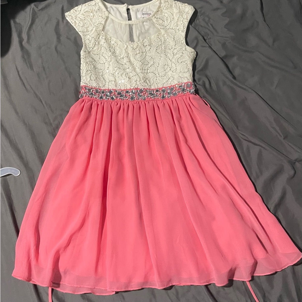 Speechless Pink and Cream Embellished Waistband Party Dress